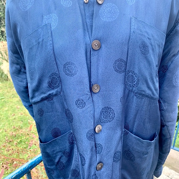 Vintage Quilted Blue Asian Satin Silk Jacket - Picture 5 of 8